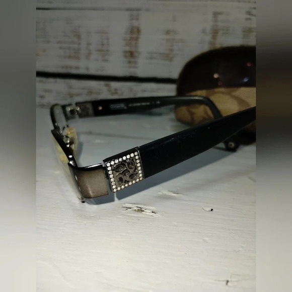 Coach Reina Eyeglasses‎ and Case with Cleaning Cloth Dark Silver Monogram Luxury - Picture 6 of 8